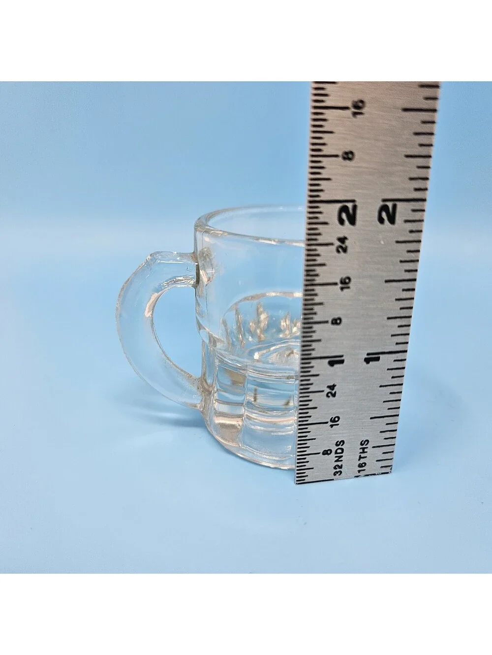 Set Of 2 Vintage Mini Beer Mug Shape Shot Glasses, Federal Clear Glass